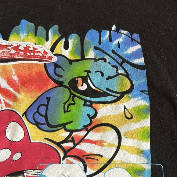 Psychedelic Smurf Mushrooms Tie Dye Black Tee Men’s Size Large - Picture 10 of 15